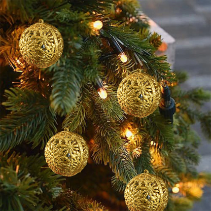 Gold Glitter Snowflake Christmas Ball Ornaments – Set of 6 Decorative Holiday Baubles