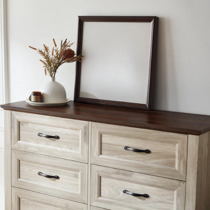 French Country-Inspired 8-Drawer 47.3" Double Dresser with Rustic Finish, Crown Molding, and Tapered Legs