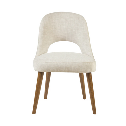 Textured Fabric Dining Side Chairs (Set of 2) – Solid Wood Frame with Mediterranean or Pecan Finish, High-Density Foam Fill & Rounded Back Design