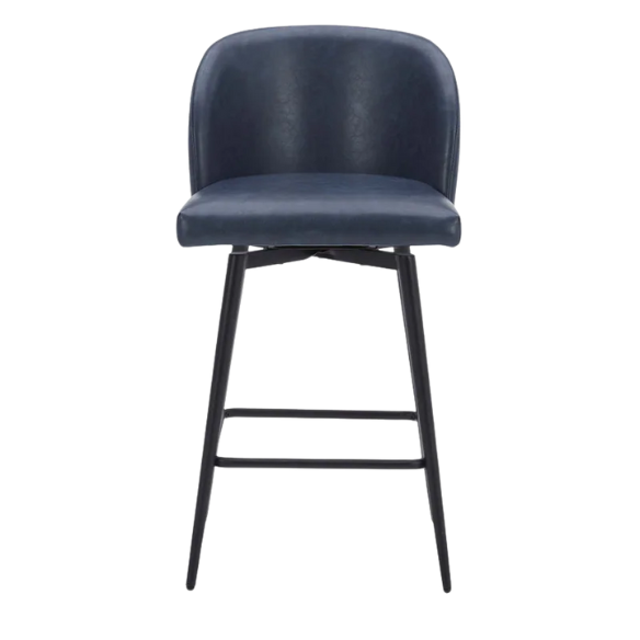 Set of 2 Counter Height Swivel Barstools – Mid-Century Modern Design, Padded Seat with High-Density Foam, 360° Swivel, Sturdy Iron Base, Footrest for Kitchen or Bar