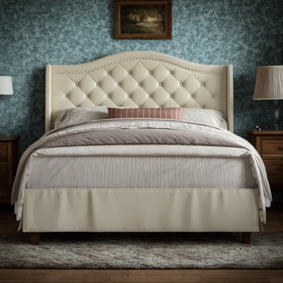 Elegant Upholstered Wingback Bed – Full/Double Size with Soft Polyester Fabric & Classic, Sophisticated Design