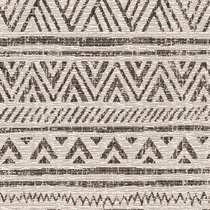 Striped Geometric Area Rug – Charcoal & Off-White, Durable Polypropylene, Low-Pile Design for High-Traffic Indoor/Outdoor Spaces