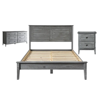 Brushed Wooden Full Double Size Bed and Bedroom Set – Elegant Design with Sturdy Construction and Rustic Charm