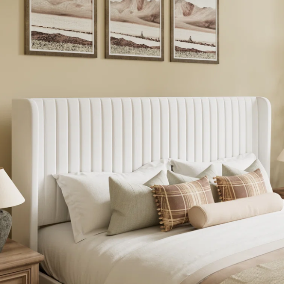 King Size Upholstered Platform Bed with Wingback Headboard – Simple, Elegant Design, Sturdy Wooden Slats, No Box Spring Needed for a Luxurious Sleep Experience