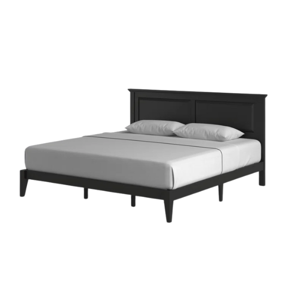King Size Solid Oak Platform Storage Bed with Inset Panel Headboard, Molding Detail, and Slat System