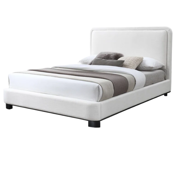 Elegant Upholstered Panel Bed – Full/Double Size with Solid Wooden Base & Textured Linen Fabric Frame for a Luxurious Look