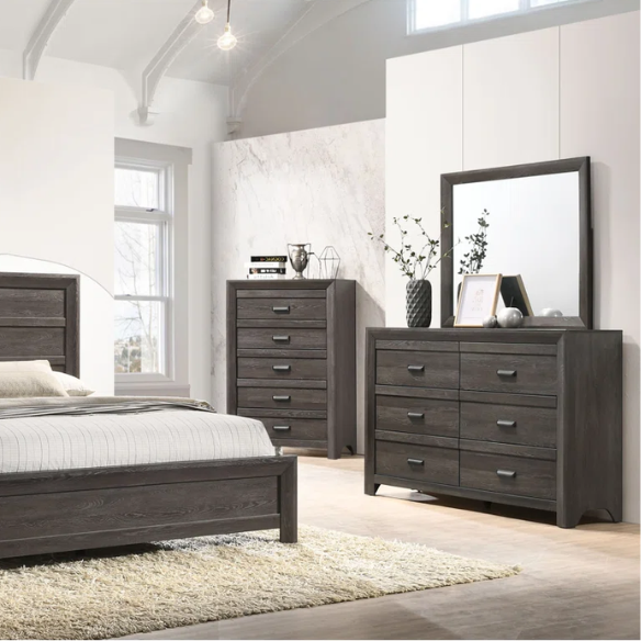 Panel Bedroom Set Special 5-Piece Queen Set – Timeless Elegance with Rich Brown Finish, Decorative Details, and Ample Storage