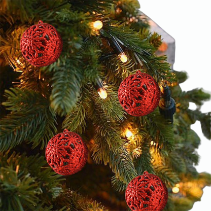 Red Glitter Snowflake Christmas Ball Ornaments – Set of 6 Decorative Holiday Baubles