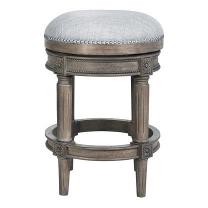 Backless Swivel 26" Counter-Height Bar Stool – Elegant Linen Upholstery with Nail Head Trim, 360-Degree Swivel, and Metal Footrest for Stylish Kitchen or Bar Seating