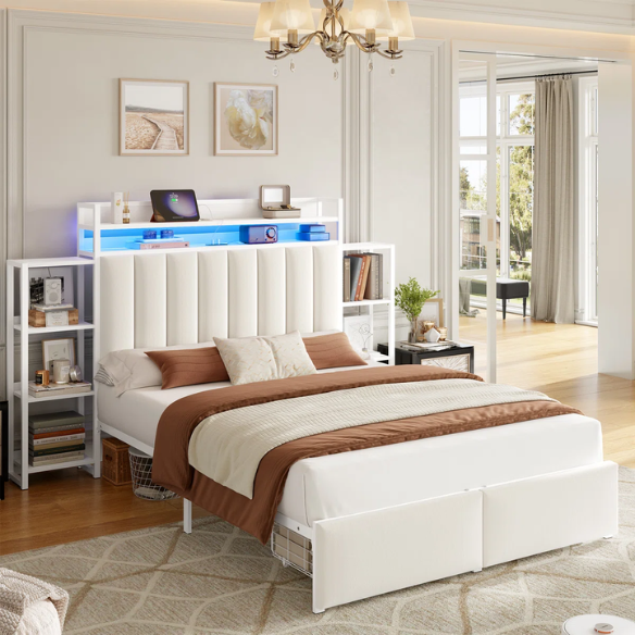 Luxurious 3-Piece Queen Bedroom Set with Gem-Inspired Tufted Button Headboard, Upholstered Platform Bed & 2 Elegant Nightstands