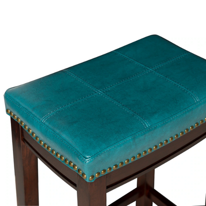 Backless Upholstered Counter Stool – Sturdy Wood Frame, Faux Leather Seat with Nailhead Trim & Double-Needle Stitching for Stylish and Durable Seating