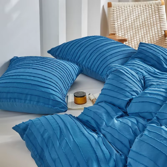 Luxurious Tufted Duvet Cover Set – Queen Size | Striped Textured Boho Bedding | Ultra-Soft Washed Microfiber | 3-Piece Set