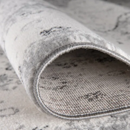 Distressed Oriental-Inspired Indoor Rug – Gray, Silver & Ivory Medallion Pattern, Stain-Resistant, Fade-Resistant, Perfect for Traditional & French Country Décor