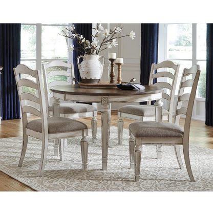 Rustic White Ladder Back Dining Chairs (Set of 2) – Farmhouse Style Wood Side Chairs with Upholstered Seats