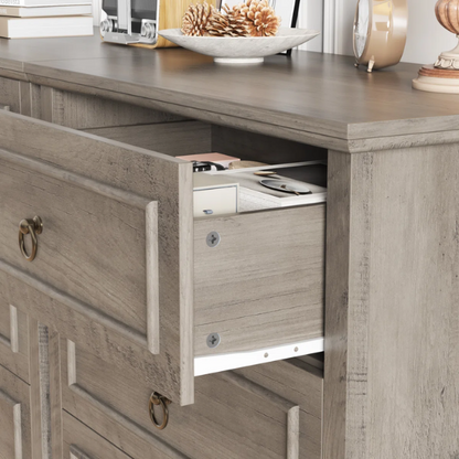 French Country-Inspired 5-Drawer Chest with Metal Ring Handles, Paneled Detailing, and Classic Crown Molding