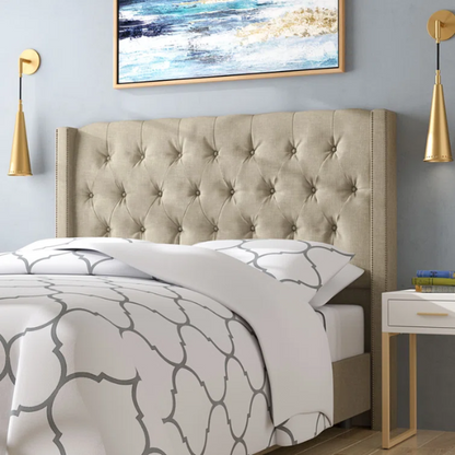 Timeless Upholstered Wingback King Size Bed with Button Tufting and Nailhead Trim