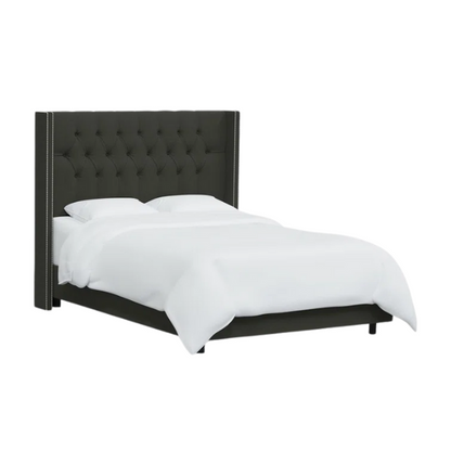 Timeless Upholstered Wingback King Size Bed with Button Tufting and Nailhead Trim