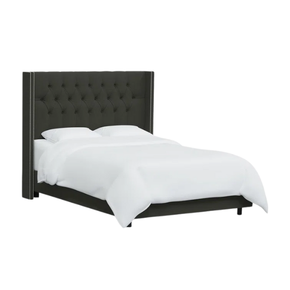 Timeless Upholstered Wingback King Size Bed with Button Tufting and Nailhead Trim