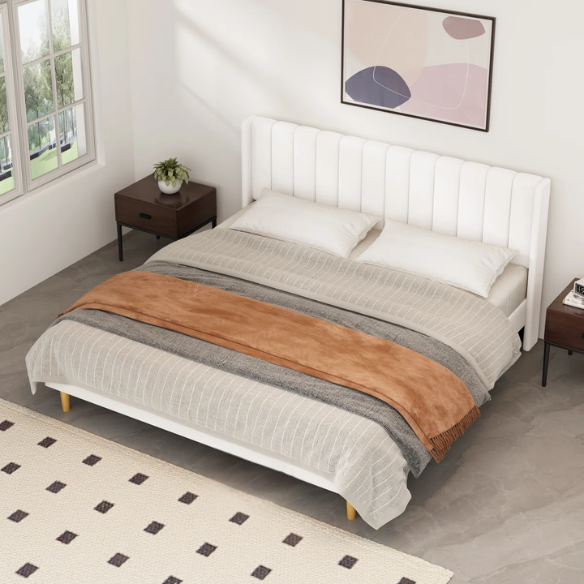 Luxury Corduroy Upholstered King Size Platform Bed Frame - Stylish Modern Wingback Design with Ultimate Comfort