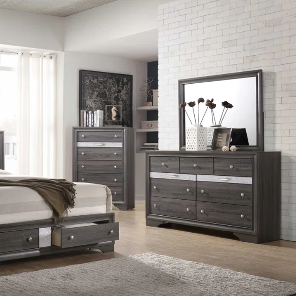 Elegant Full Size 5-Piece Bedroom Set – Featuring a Beautifully Crafted Headboard and Two Functional Storage Drawers for Added Convenience