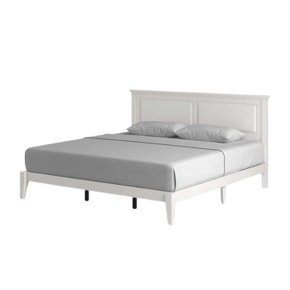 King Size Solid Oak Platform Storage Bed with Inset Panel Headboard, Molding Detail, and Slat System