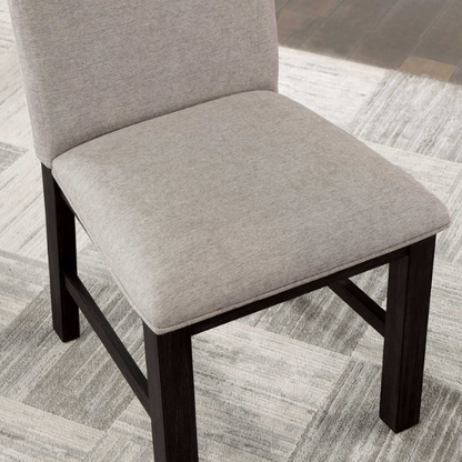 Antique Black Wood Side Chairs with Grey Linen Upholstered Seats (Set of 2) – Transitional Padded Dining Chairs for Kitchen or Dining Room