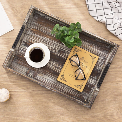 Solid Wood Ottoman Serving Tray – Distressed Antique Finish for Multi-Use Functionality & Rustic Charm