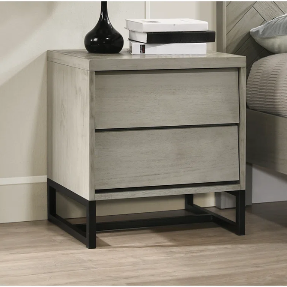 Industrial Mid-Century Modern Platform Bedroom Set with Herringbone Design Headboard – Stylish and Versatile
