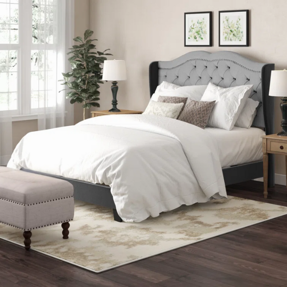 Elegant Upholstered Standard Bed – Full/Double Size with Soft Linen Fabric and Timeless Design