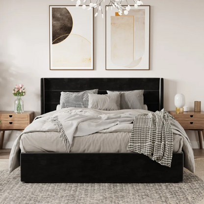 Luxurious Velvet Upholstered Hydraulic Lift-Up Storage Platform Bed – Full/Double Size with Sleek Design & Maximized Space
