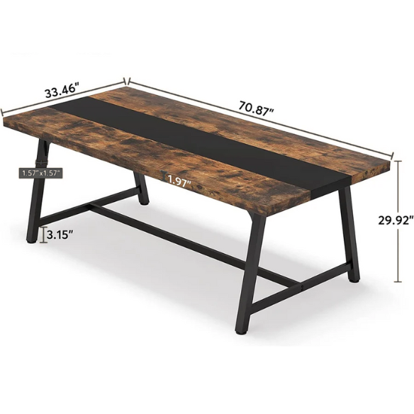 70.87-Inch Rectangular Dining Table for 8 – Sturdy Wood Kitchen Table with Industrial Metal Frame, Versatile Use for Dining, Office, or Events