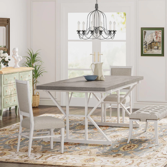Farmhouse Dining Table for 6-8 People – Rectangular Wood Kitchen Table with X-Shaped Accents, Spacious & Multifunctional for Dining, Office, or Gathering