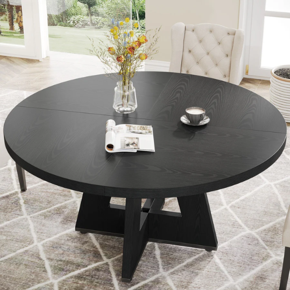 47-Inch Round Dining Table for 4 – Modern Wood Kitchen Table with MDF Legs, Perfect for Dining Room, Kitchen, or Living Room