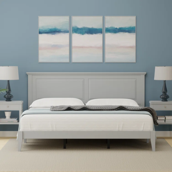 King Size Solid Oak Platform Storage Bed with Inset Panel Headboard, Molding Detail, and Slat System