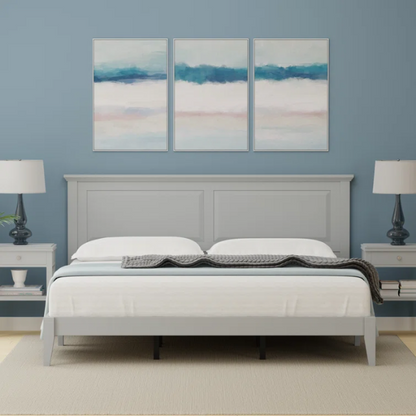 King Size Solid Oak Platform Storage Bed with Inset Panel Headboard, Molding Detail, and Slat System