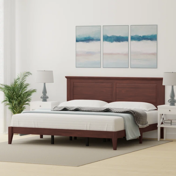 King Size Solid Oak Platform Storage Bed with Inset Panel Headboard, Molding Detail, and Slat System