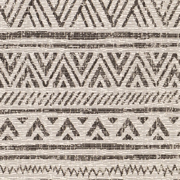 Striped Geometric Area Rug – Charcoal & Off-White, Durable Polypropylene, Low-Pile Design for High-Traffic Indoor/Outdoor Spaces