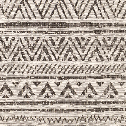 Striped Geometric Area Rug – Charcoal & Off-White, Durable Polypropylene, Low-Pile Design for High-Traffic Indoor/Outdoor Spaces