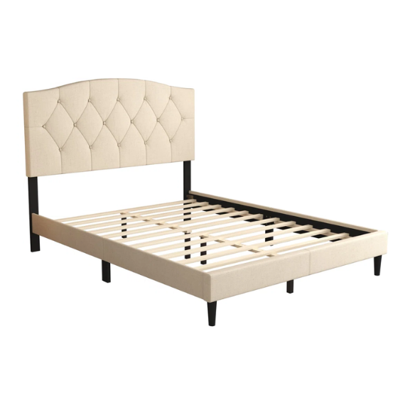 King Size Upholstered Platform Storage Bed with Button Tufted Headboard and Low-Profile Frame – Contemporary Glam Design