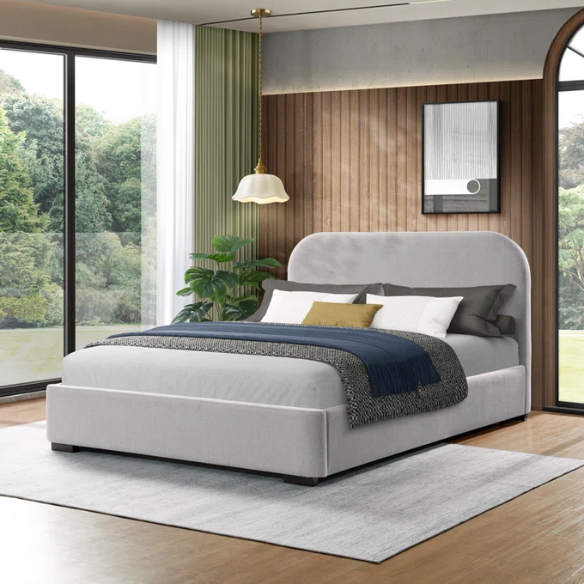 Bouclé Platform Bed with Arched Headboard – Modern Design, Easy Assembly, and Superior Comfort for King Size