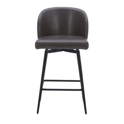 Set of 2 Counter Height Swivel Barstools – Mid-Century Modern Design, Padded Seat with High-Density Foam, 360° Swivel, Sturdy Iron Base, Footrest for Kitchen or Bar