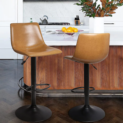 Set of 2 Adjustable Height Swivel Bar Stools with Back – Mid-Century Modern Design, Polished Chrome Base, Ergonomic Imitation Leather Seat, 360° Rotation for Kitchen Island or Bar