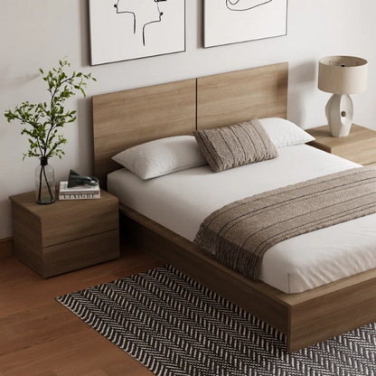 Elegant 3-Piece Wood Bedroom Set – Full Double Size Bed with Stylish Headboard and 2 Matching Nightstands