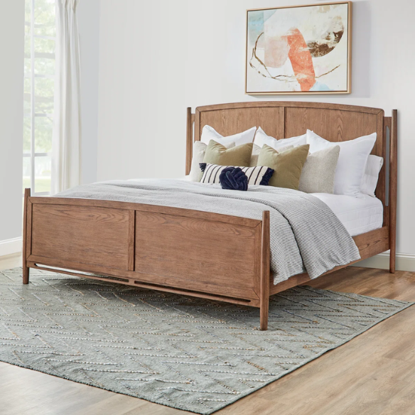 4-Piece Queen Bedroom Set with Panel Bed, 2 Nightstands, and Chest – Medium Brown Oak Finish