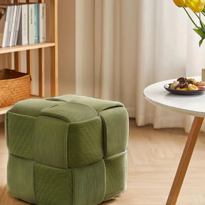 Olive Green Corduroy Ottoman – Stylish, Comfortable Footrest with Solid Wood Frame