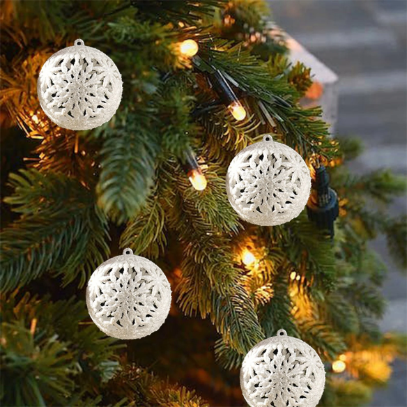 Off-White Glitter Snowflake Christmas Ball Ornaments – Set of 6 Decorative Holiday Baubles