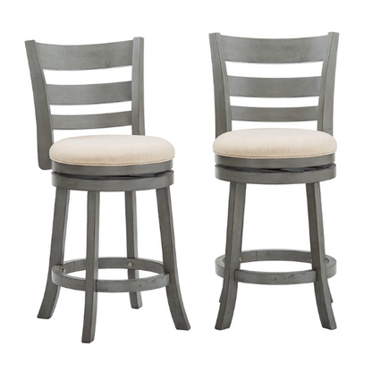 Upholstered Back Swivel Bar Stool – Durable Rubberwood Frame, 360° Swivel Seat, Ring Footrest, and Foam-Padded Linen or Faux Leather Upholstery for Comfortable Everyday Dining