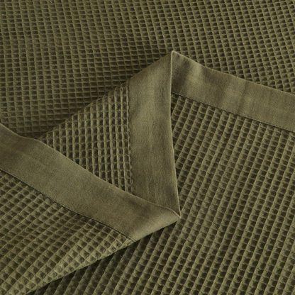 Cotton Waffle Weave Bed Blanket – Olive Green | All-Season Breathable Layer