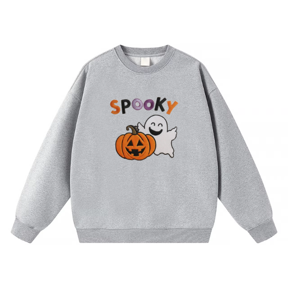 Cozy Embroidered Pumpkin & Ghost 'SPOOKY' Sweater