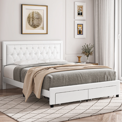 Luxurious King Size Velvet Tufted Upholstered Bed Frame with Adjustable Headboard, Button Tufting, and Nailhead Trim – No Box Spring Needed for Superior Support and Comfort
